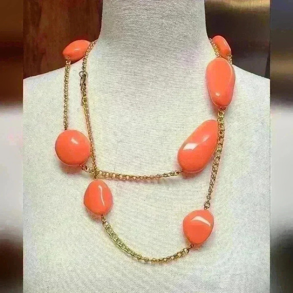 RARA Vintage kenneth Jay lane necklace Coral orange with golden chain KJL - Picture 4 of 9